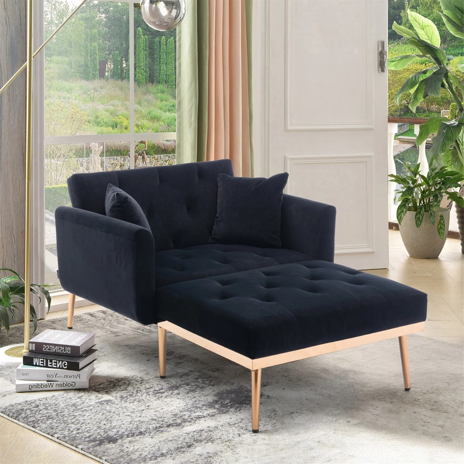 165 x 90 x 77 cm Couch-Umwandelbares Bett, Sessel mit verstellbarer Rückenlehne, Liegestuhl, Klappsofastuhl für Wohnzimmer und Schlafzimmer