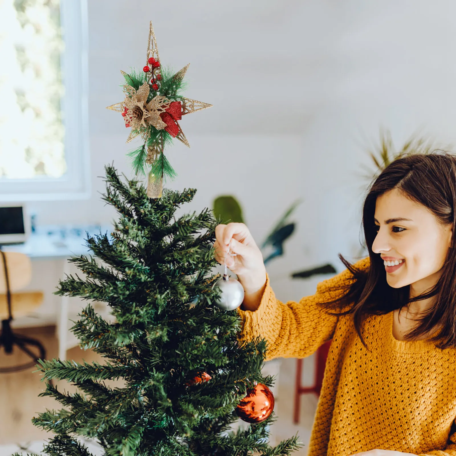 

Christmas Tree Star Topper Exquisite Five Pointed Star Decoration Perfect Xmas Tree Ornament Home Holiday Decor