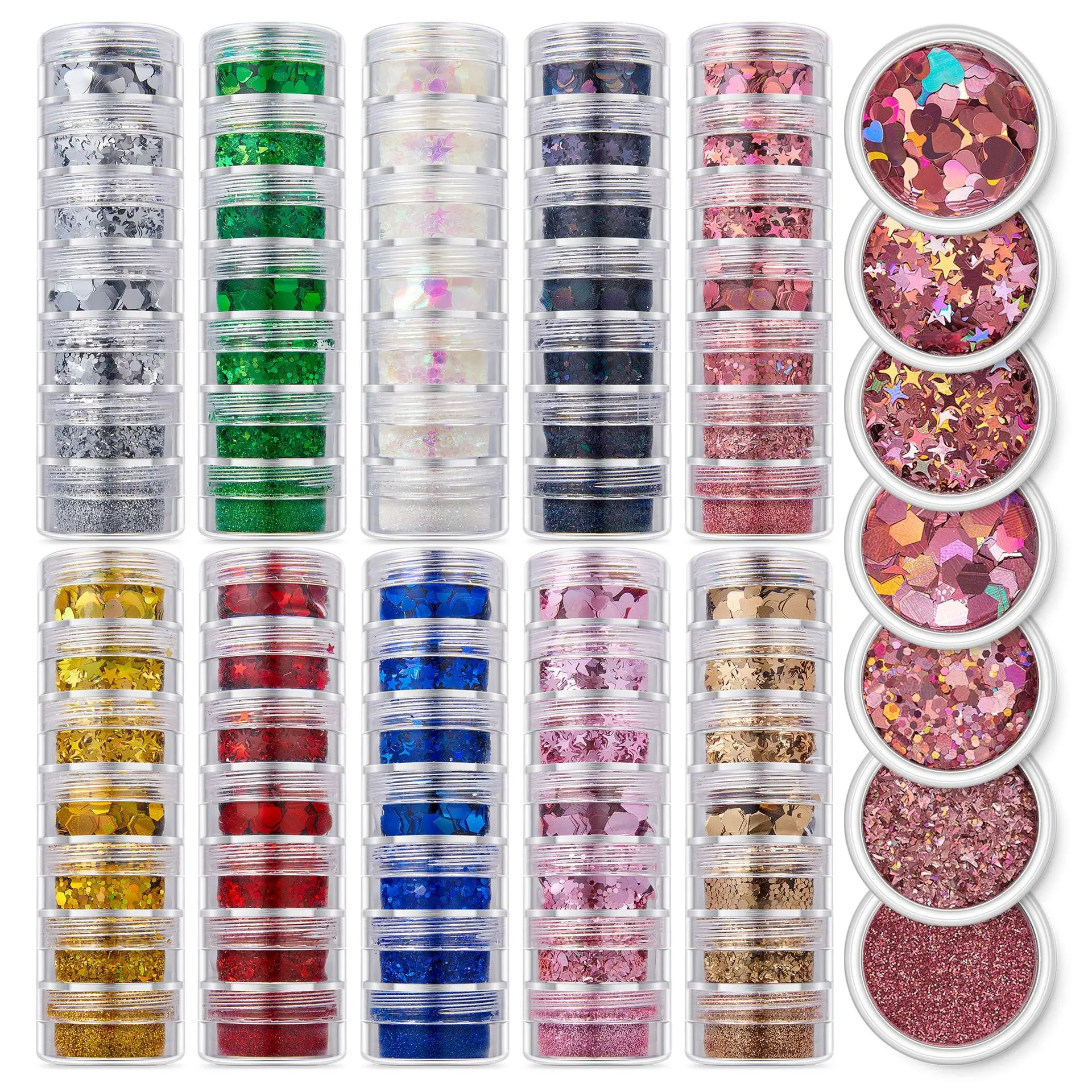 Hot Sale Mixed 7 colors / set Sequins Glitter Eyeshadow Bulk Party Makeup Face Body Chunky Glitter for Festival