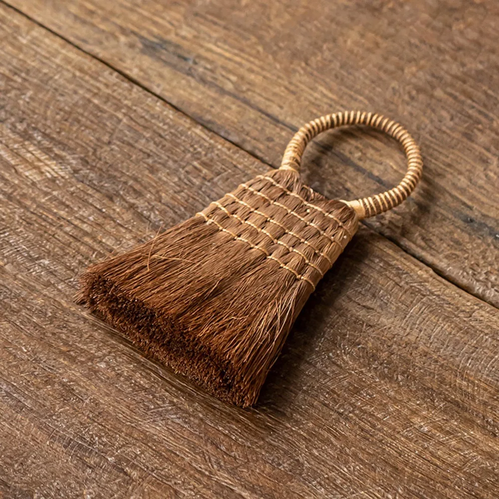New Natural Asian Whisk Broom Palm Small Pot Scrubber Handheld Oil-free Scrub Brush Desktop