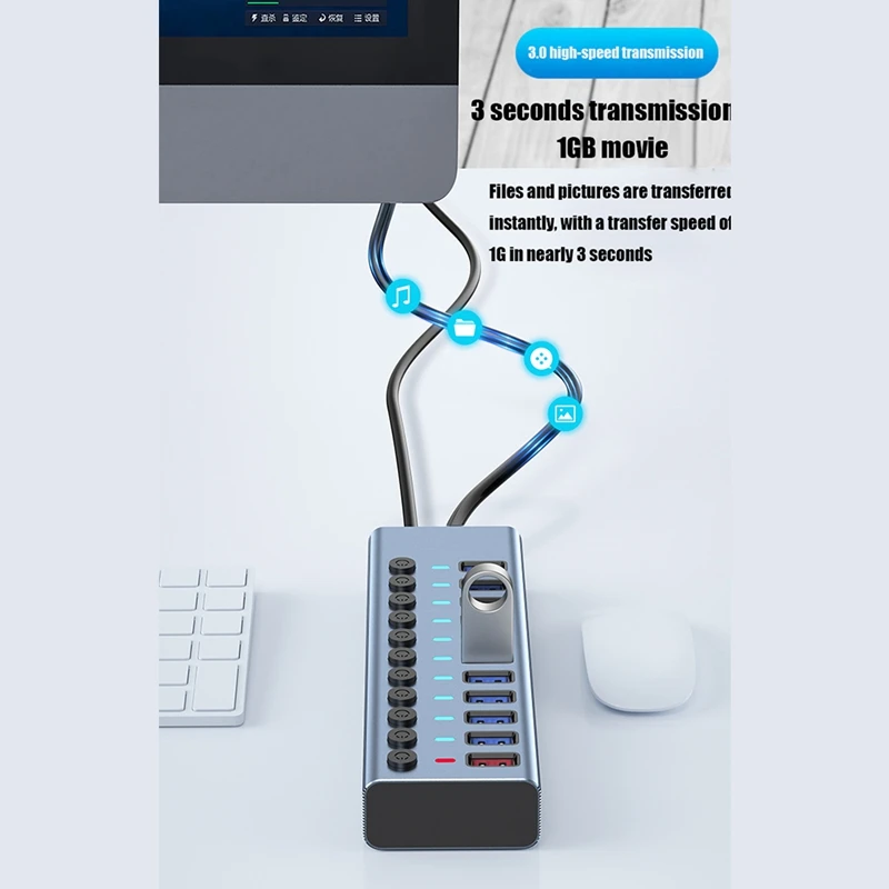 8 Ports Computer Extender 2.4A Fast Charging Port External 12V Power Supply -EU Plug