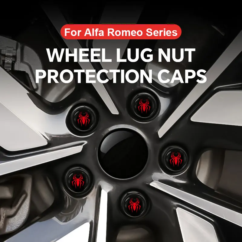 

20PCS Black Car Wheel Caps Bolts For Alfa Romeo Junior Tonale Giulia Stelvio Quadrifoglio Tire Nut Caps Car Wheel Lug Nut