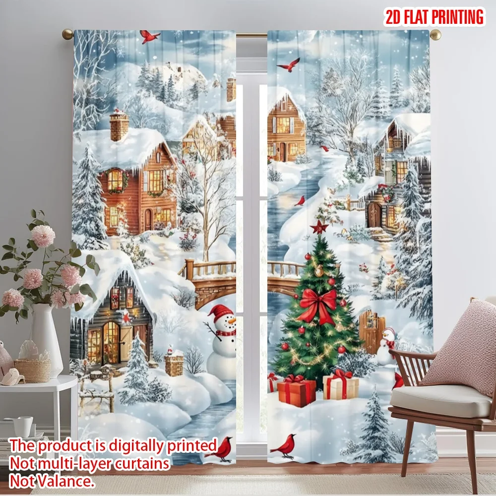 2pcs,2D plane printing Curtains Winter Wonderland(2) Versatile 100% Polyester (without rod) All Seasons Perfect for Bedroom