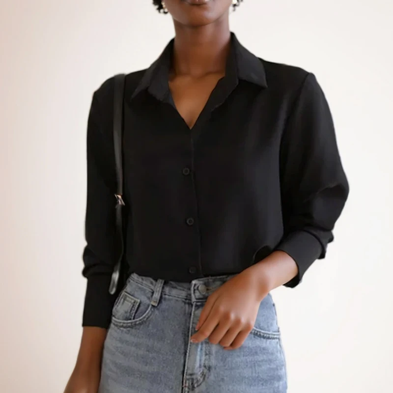 Printemps à manches longues femmes chemise Style coréen col rabattu en mousseline de soie Blouse mode bureau montre de sport Simple ample solide vêtements