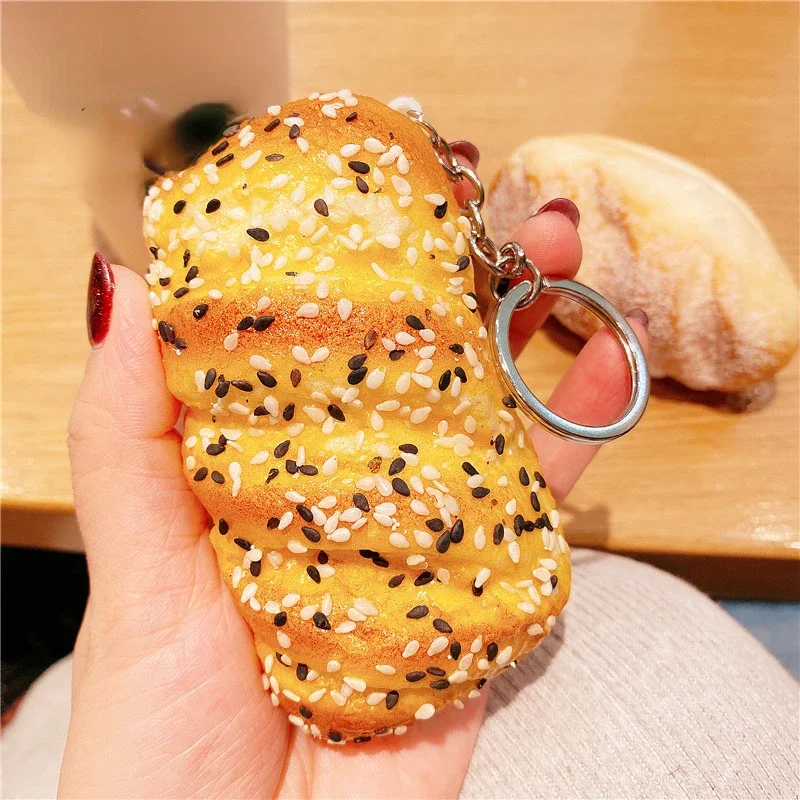 New Bread Key Chain Creative Simulation Coconut Bread Food Decompression Toy Model Car Bag Mobile Phone Pendant Ornaments Gift