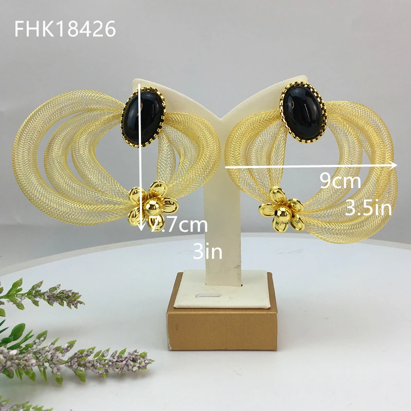 EMMA Female Oversize Bold Jewelry Accessory Dubai Gold Plated Big Flower Earrings Women Geometric Statement Earrings