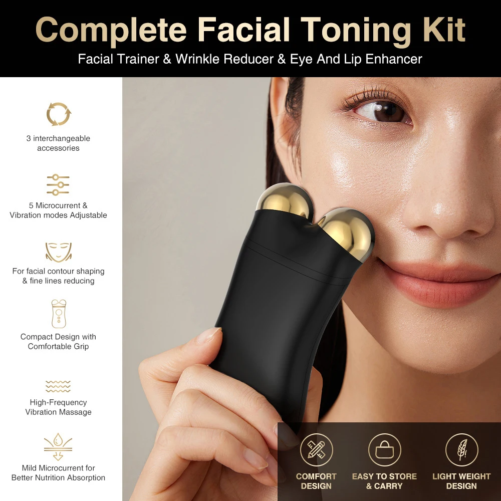 Masajeador Facial de microcorriente EMS, máquina de Estiramiento Facial, rodillo para estiramiento de la piel, rejuvenecimiento Facial, terapia de luz roja antiarrugas