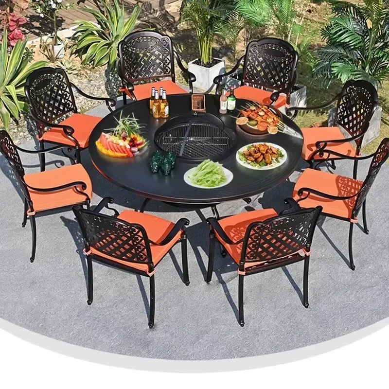 for Outdoor Electric BBQ Dining Table Set Cast Aluminum Wrought Iron Garden Patio Furniture Home Leisure Combination Grill