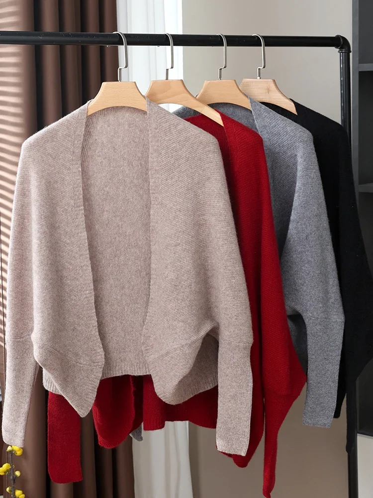 2024 Oversize 100% Wool Knitted Shawl Poncho Old Money Style Women Cape Thick Casual Soft Warm Cappa Cozy Winter Cardigans