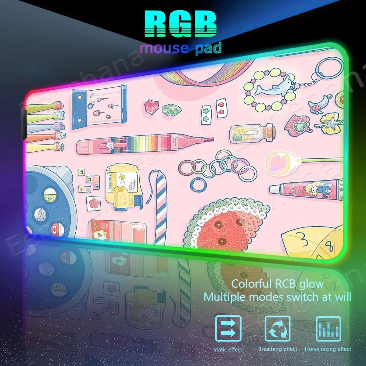 

Большой пиксельный розовый Kawaii Game RGB Flower Коврик для мыши Расширенный коврик для клавиатуры SuShi Gaming Setup Аксессуары Компьютерный коврик для девочек Настольный коврик