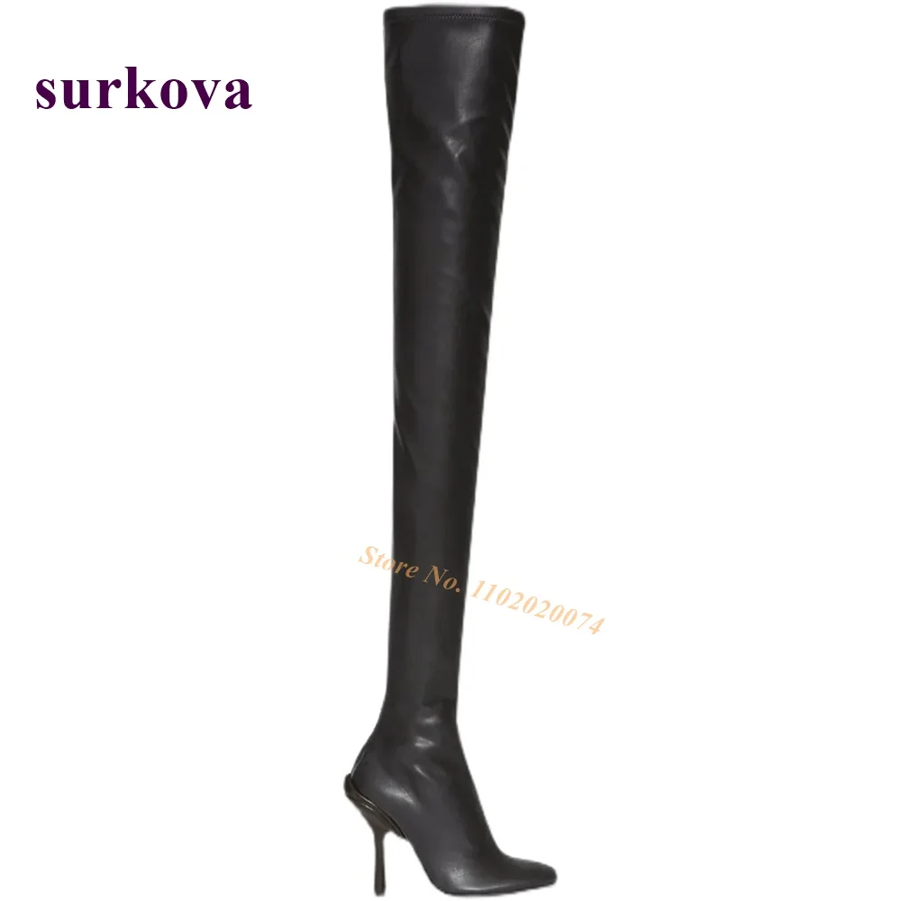 Hoof Heels Over The Knee Boots Black Genuine Leather Round Toe Winter Women's Boots Luxury Strange Style Casual Elegant Shoes