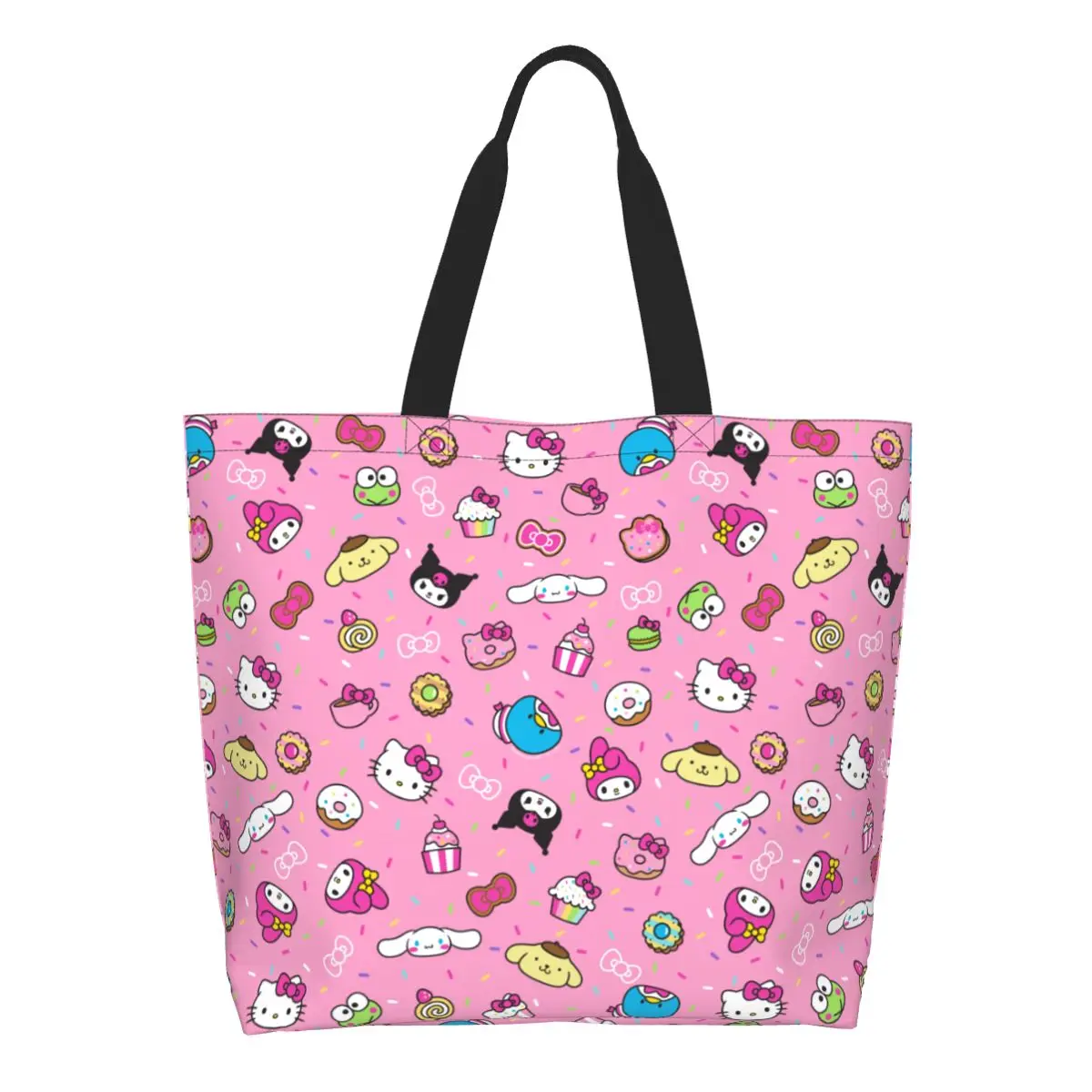 Niestandardowe śmieszne Hello Kitty Anime wzór kota torby na zakupy wielokrotnego użytku Manga Cartoon artykuły spożywcze płócienna torba na ramię na zakupy