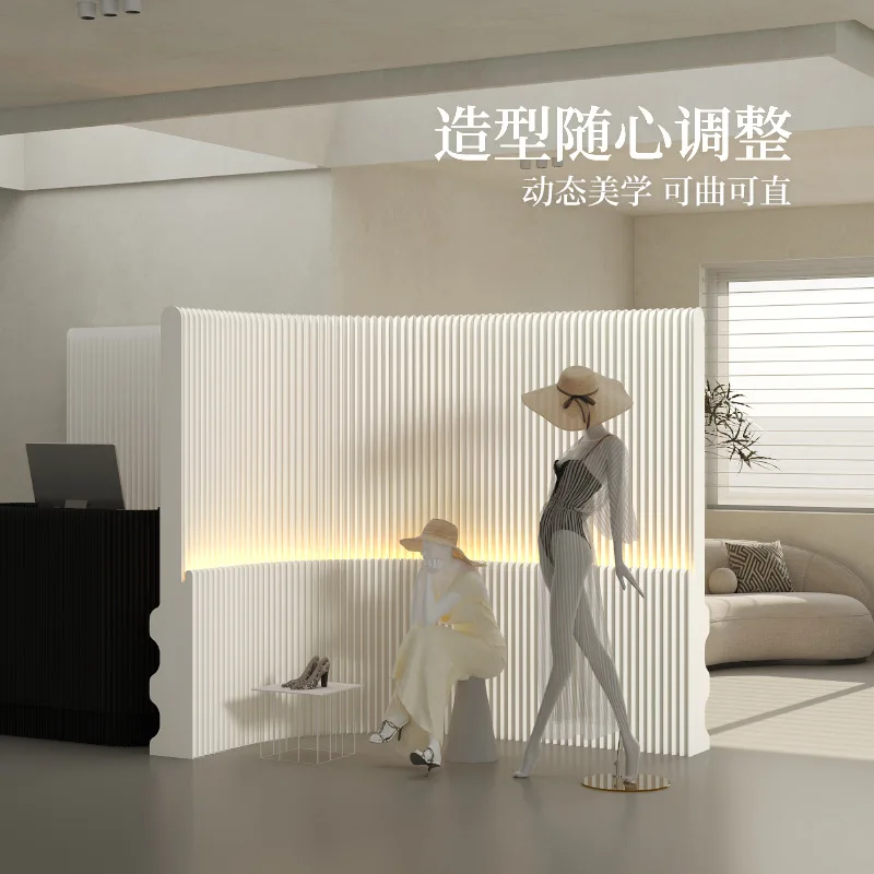 Foldable stretchable partition organ light wave paper wall office live stream arrangement commercial partition screen