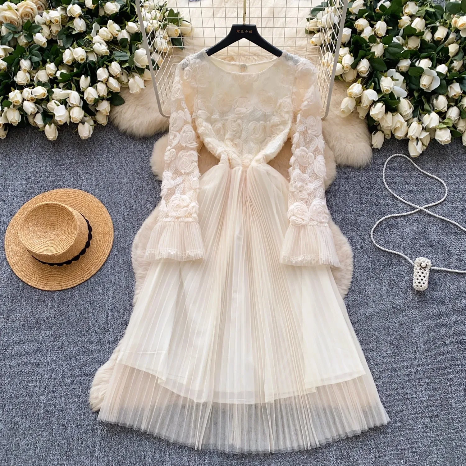 

Абрикосовое сетчатое кружевное лоскутное элегантное платье, женская одежда с длинным рукавом и круглым вырезом, женская уличная одежда, праздничная вечеринка, Vestidos Bodycon