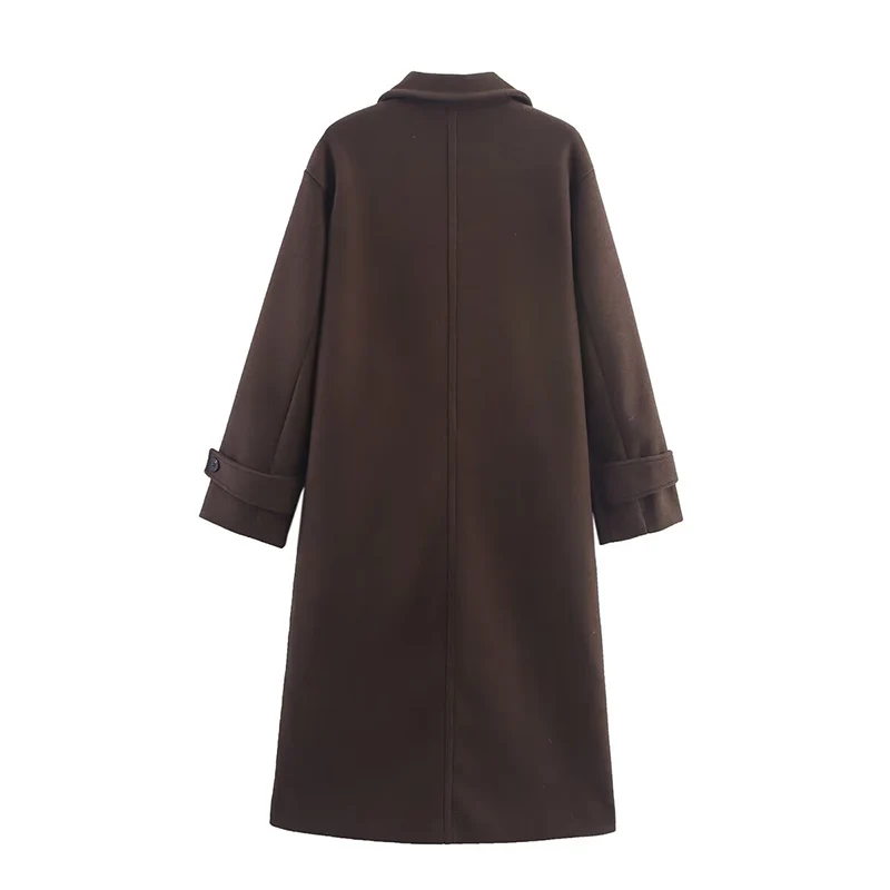 Willshela Women Fashion Brown Double Breasted Long Trench Coats Vintage Lapel Neck Full Sleeves Female Chic Lady Outfits