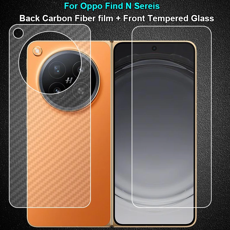 Для Oppo Find N6 N5 N3: 1 комплект = защитная пленка из углеродного волокна для задней панели + прозрачное закаленное стекло для экрана