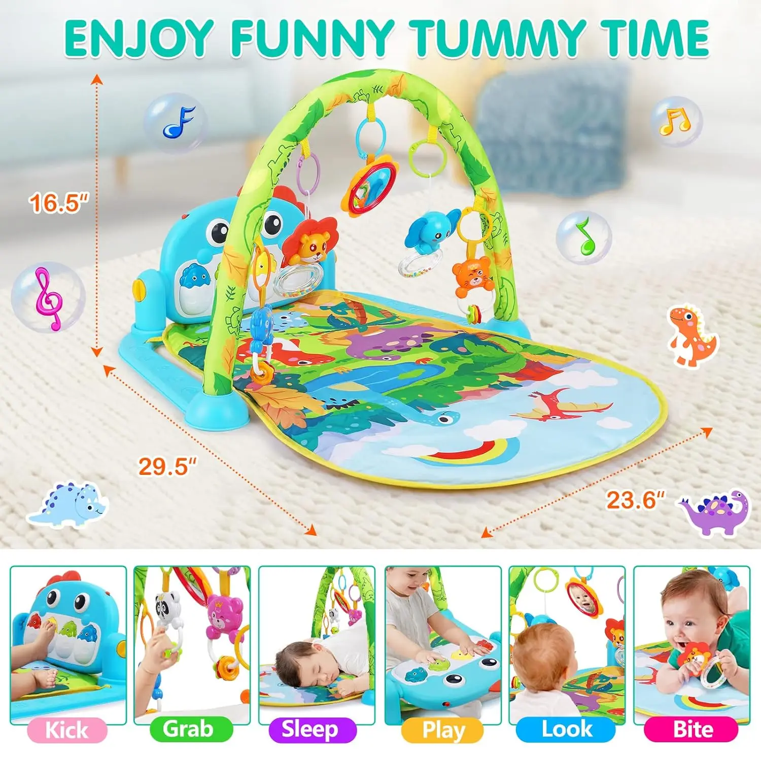 USA Baby Gym Play Mats Time Mat ของเล่นดนตรีศูนย์กิจกรรมสําหรับทารกแรกเกิดของเล่นเปียโนเด็ก Play Mat เพลงไดโนเสาร์สไตล์