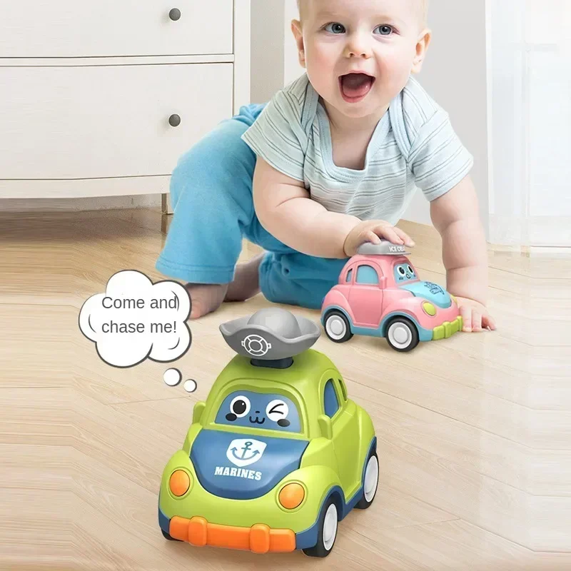 Coche de juguete de dibujos animados para bebé, Mini vehículos Press Go, coches de inercia para tirar hacia atrás, juguetes para gatear de educación temprana Montessori para niños pequeños