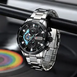 CURREN 8402 Creative Fashion Mens Business Casual Wristwatches Stainless Steel Luminous Dial Chronograph Clock