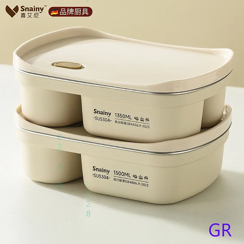 304 Stainless Steel Divided Lunch Box Easy Open Lid Portable Bento Microwave Safe
