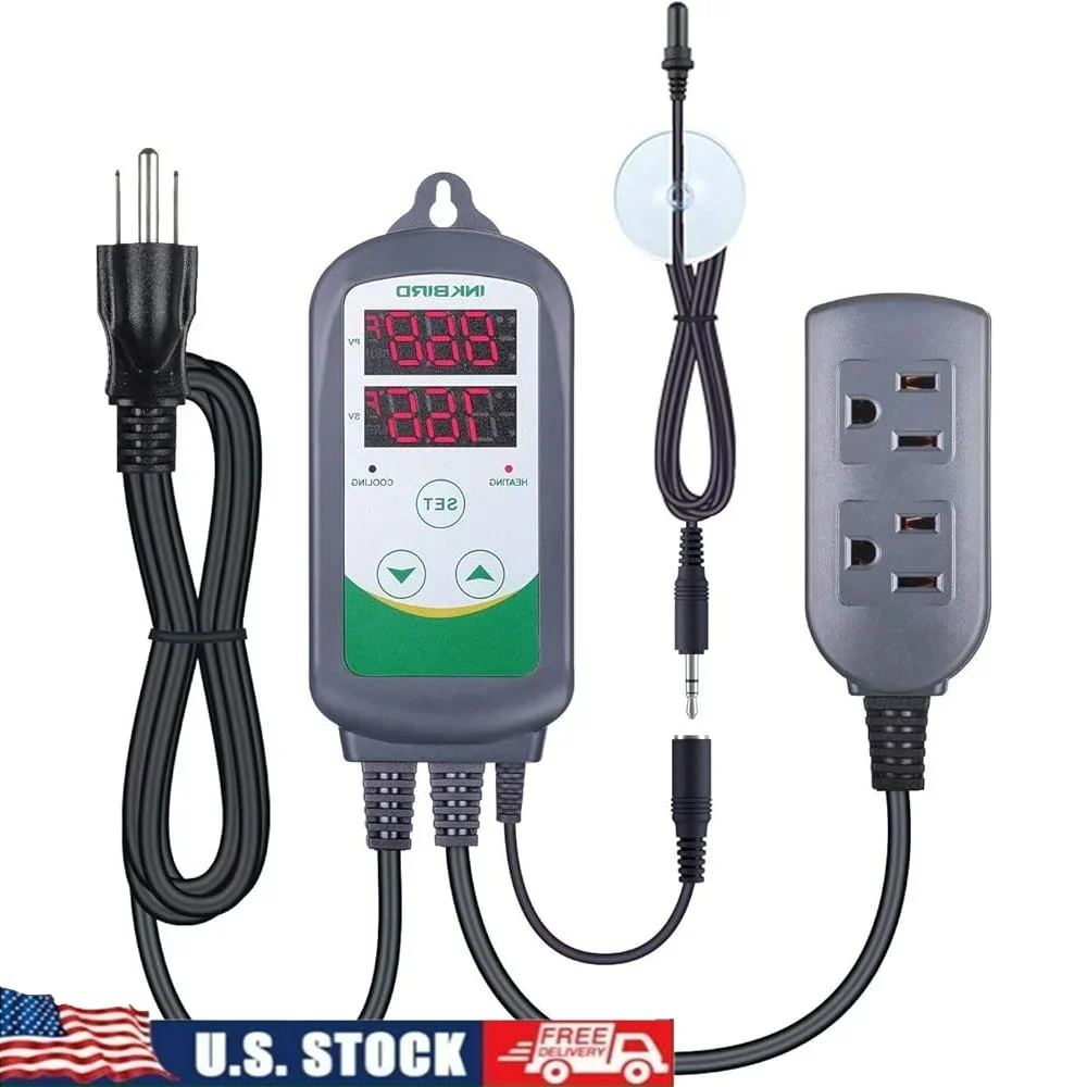 

ITC308S Контроллер температуры Аквариумный погружной зонд Нагревательный охлаждающий термостат Двойной дисплей Сигнализация превышения температуры 1200 Вт