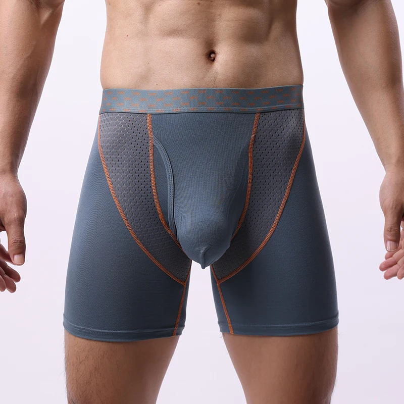 EUR Größe männer Boxer Shorts Unterwäsche Eis Seide Mesh Atmungsaktive Höschen Sexy U Bulge Pouch Mid-rise Lange bein Unterhose Homme