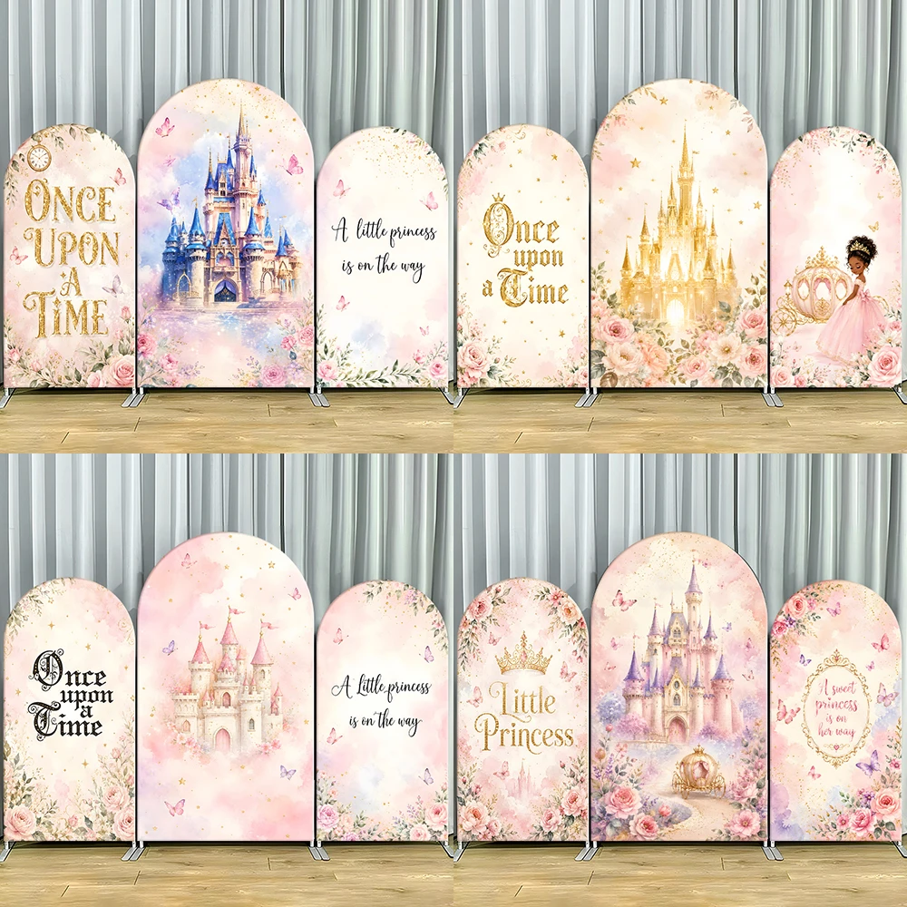 

Princess Castle Arch Backdrop Cover Once Upon A Time Fairy Tale Birthday Party Photo Background Girl Decor Wall Banner Supplies