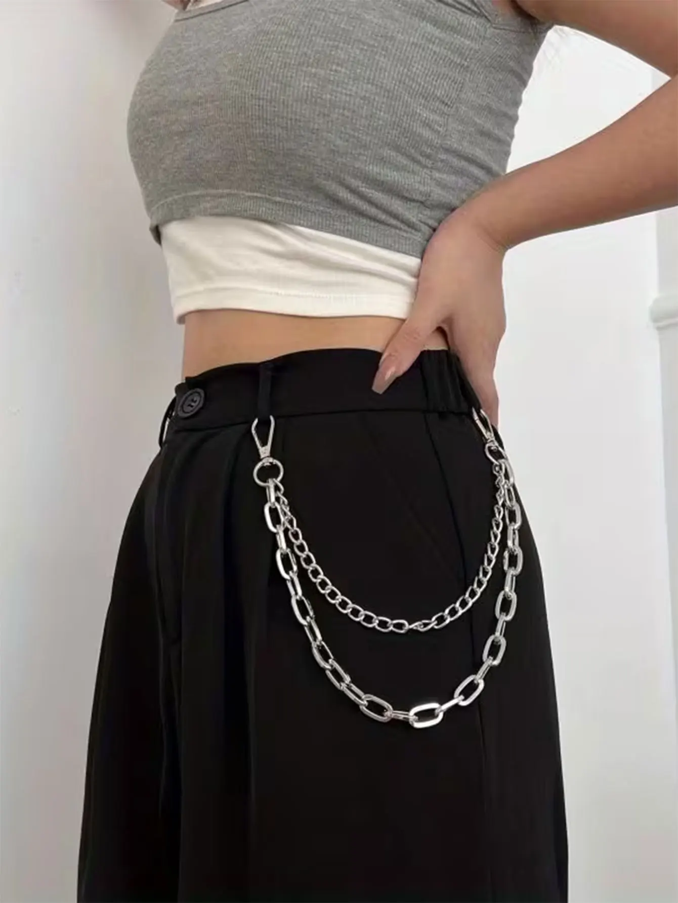 Unisex Punk Style Metal Fashion Waist Chain Jeans Accessories Pendant Hip-hop Versatile Pants Chain for Men Women Daily Matching