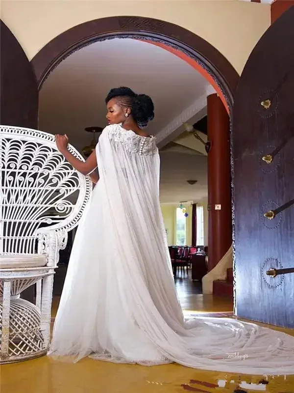 تخصيص خمر الدانتيل زين ألف خط فستان الزفاف شال فاخر فتاة سوداء أفريقية البوهيمي فستان زفاف حجم كبير
