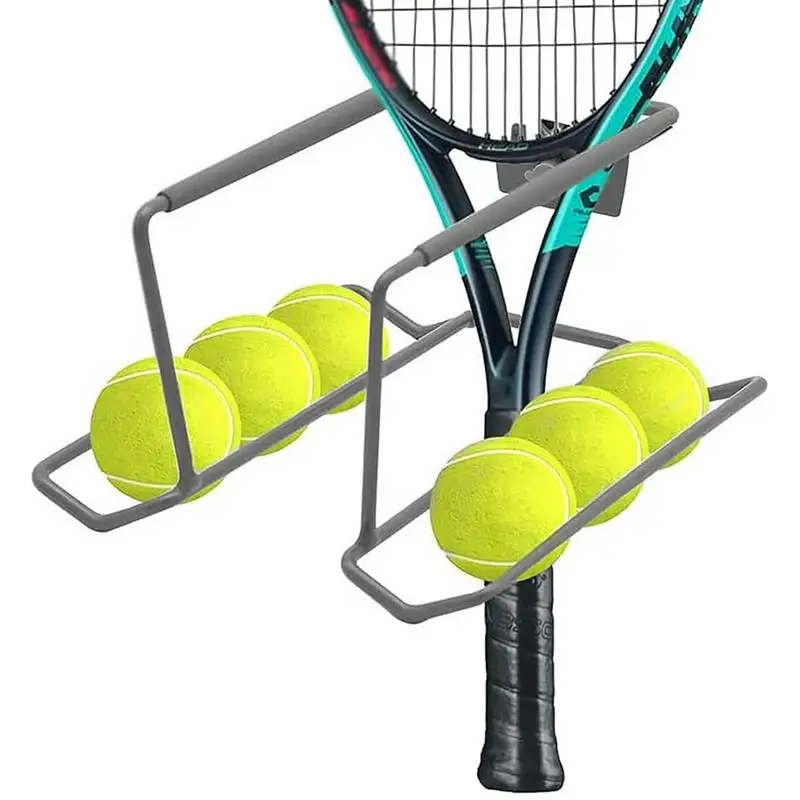 Badminton Racket Display Rack Non-slip Carbon Steel Ball Rack Holder Holds 6 Balls And 4 Rackets Wall Mounted Garage Organizer