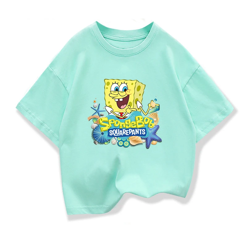 Potdemiel Summer Short Sleeve Tops SpongeBob Cartoon T-Shirt Boys Girls Teenager  Fashion Children Casual Tops Tee Shirt