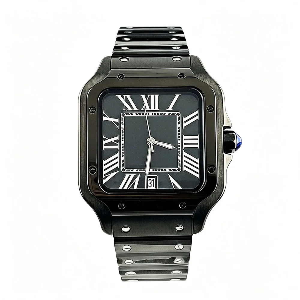 2026  black watch 6 o'clock watch custom logo Roman dial NH35 square watch 38mm watch stainless steel watch NH35 movement view 5