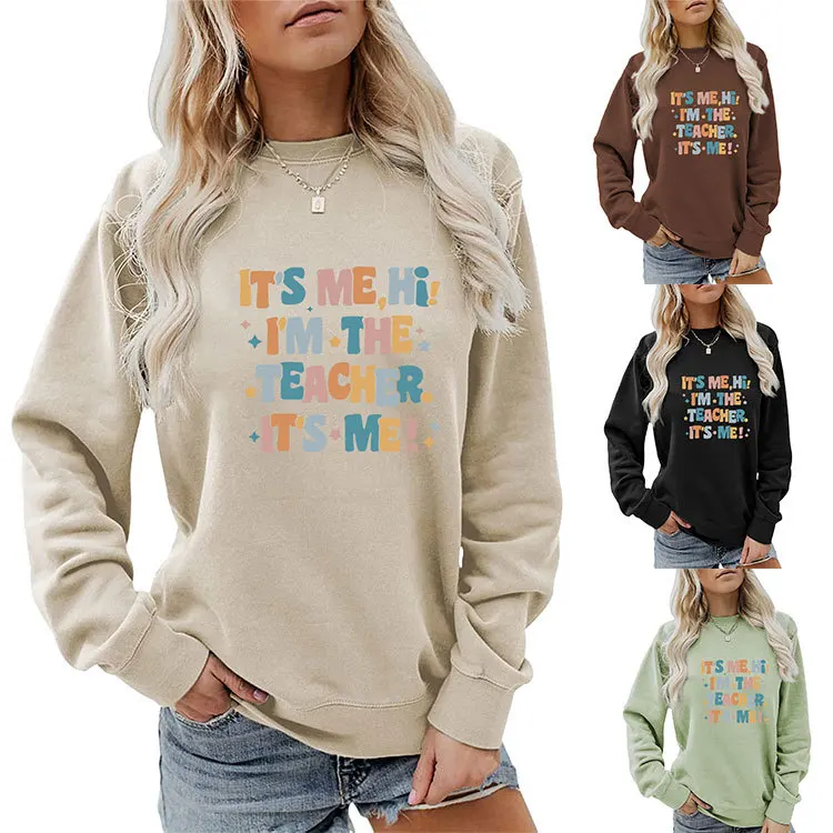 

Autumn and winter crew-neck long-sleeved hoodie it's me, hi! i'm the new print loose casual top