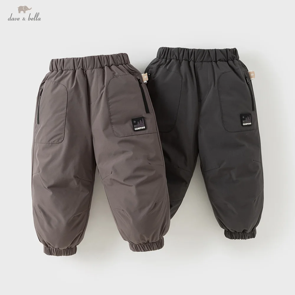 Dave Bella Children Down Pants Winter Autumn Velvet Thick Boys Elastic Waist Trousers Sports Jogger Outing Casual Pant DB4254505