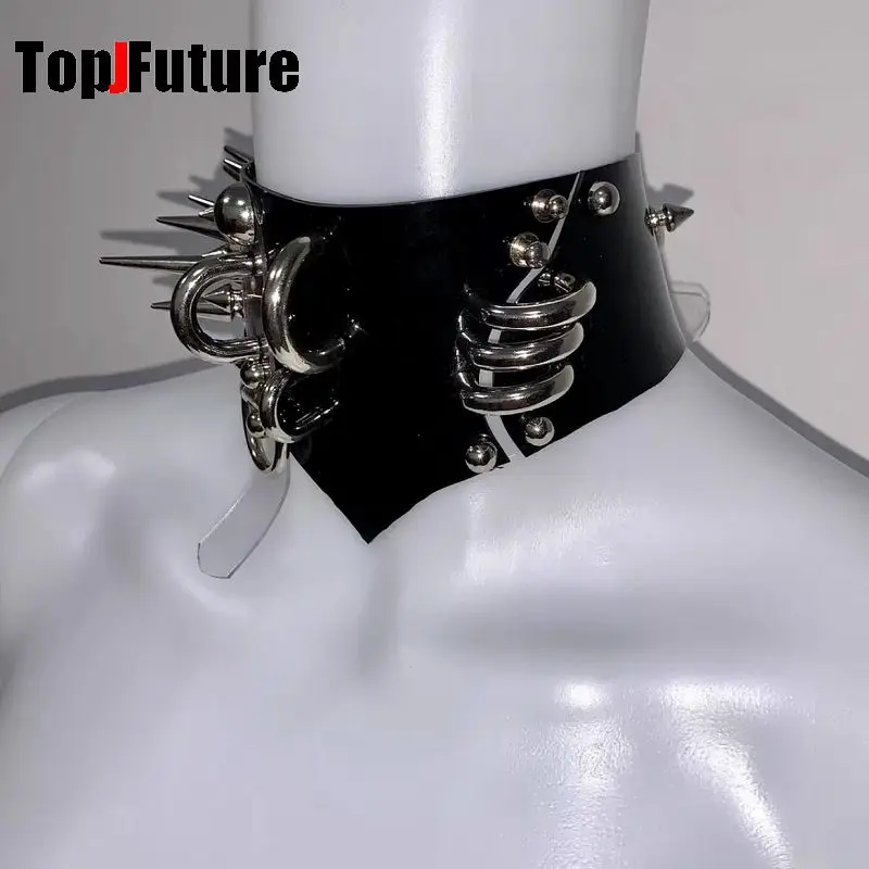 Gothic Subculture Y2K Girls Dark Punk Japanese style heavy industry Metal Rock Design rivet rhinestone choker necklace