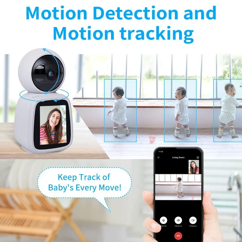 2.8Inch IPS Screen Tuya APP 2MP 1080P One Key Call  PTZ IP Dome Camera AI Humanoid Detection Wide Angle CCTV Monitor