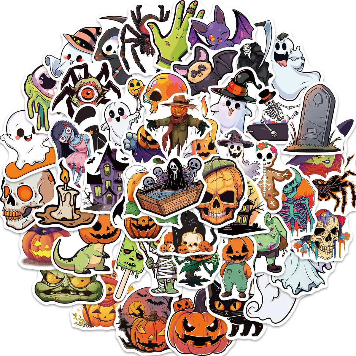 Pegatina Harajuku Kawaii de feliz Halloween, pegatina estética de cabeza de calabaza para ordenador portátil, estilo de dibujos animados para monopatín y equipaje, 50 piezas