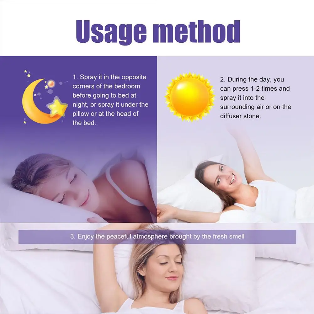 Spray de lavanda para dormir, almohada de aromaterapia para aliviar el estrés, ansiedad, aceite esencial, ayuda rápida para dormir, 60ml