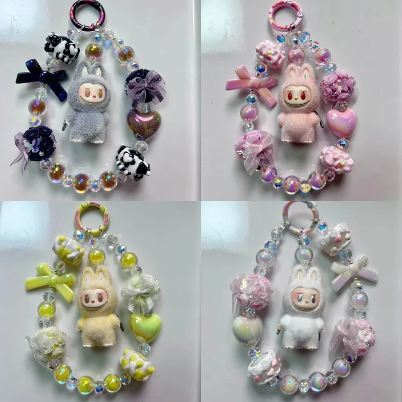 

Labubu Zimomo Bead Chain Pendant Anime Character Cute Keychain Bag Mobile Phone Accessories Model Decoration Kawaii Couple Gift