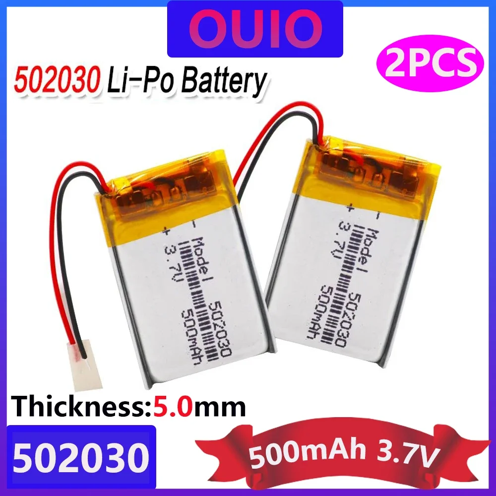 2pcs 3.7V 500mAh 502030 Lithium Polymer Li-Po Li Ion Rechargeable Battery Lipo Cells For MP3 MP4 Speaker Tachograph Car DVR