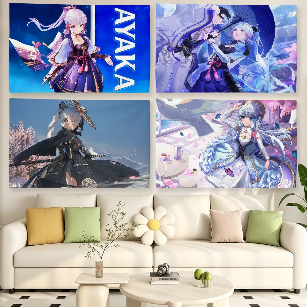 Genshin Impact Kamisato Ayaka Flag Tapestries For Classroom Dormitory Camping Picnic Party Cheering Home Indoor Outdoor Decor