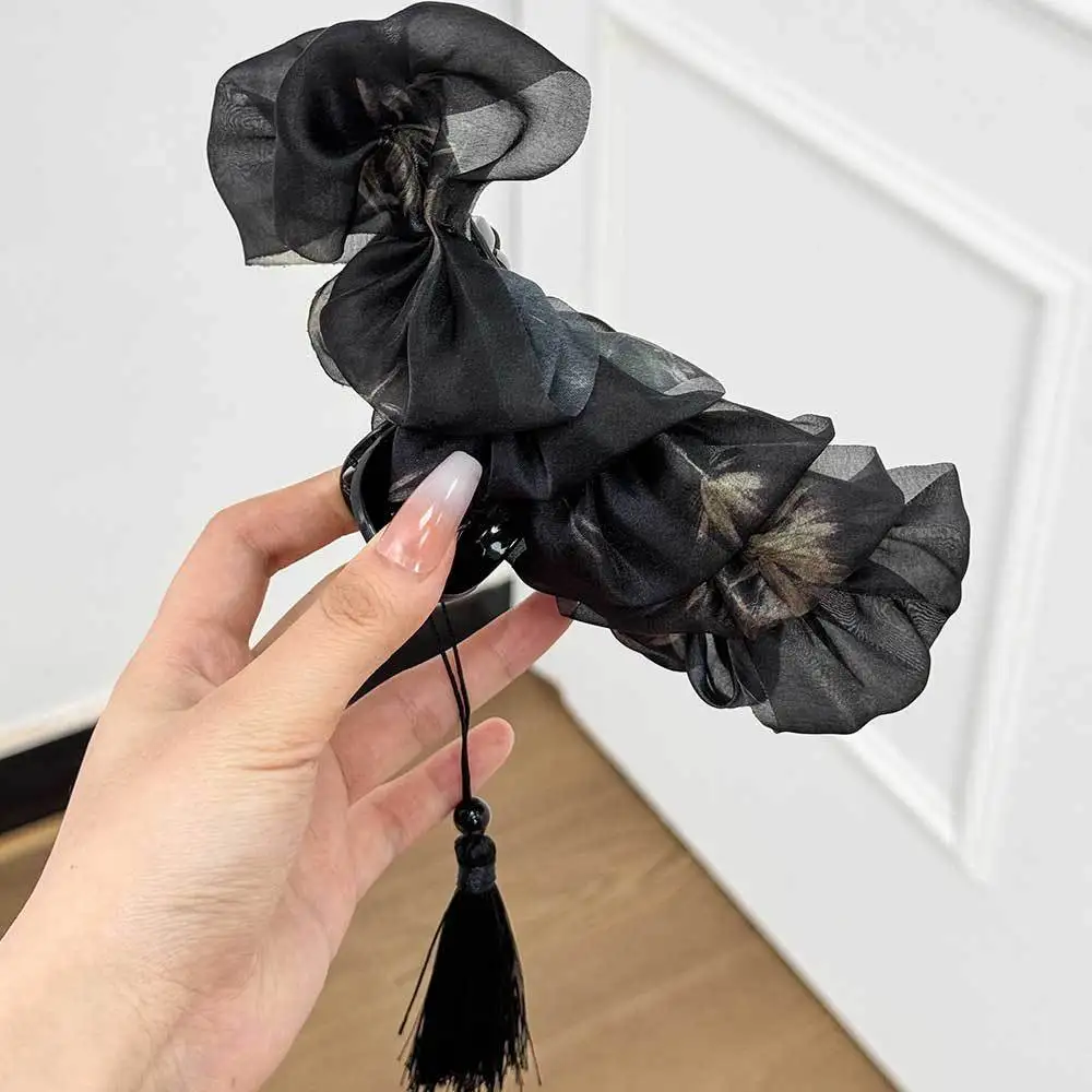 Cloud Mesh Grab Clip Ink Style Advanced Sense French Satin Butterfly Clip Women's Back Of Head Ponytail Clip Elegant Hairpin