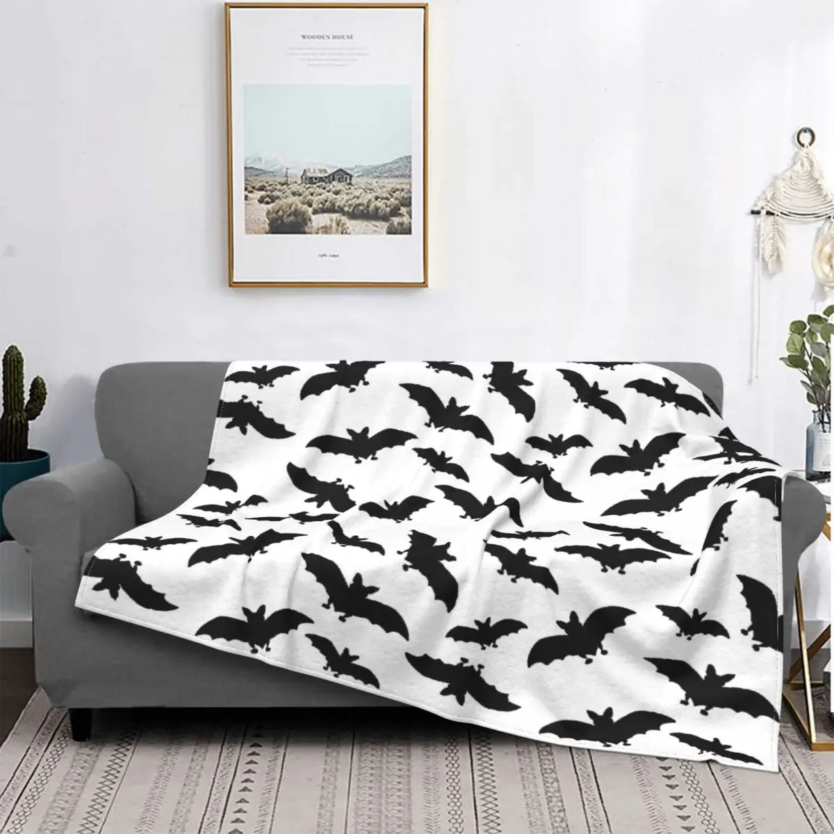 

Bats Pattern Throw Blanket Halloween Goth Lightweight Blankets for Home Office Couch Bed Sofa Car All Season Fleece Flannel