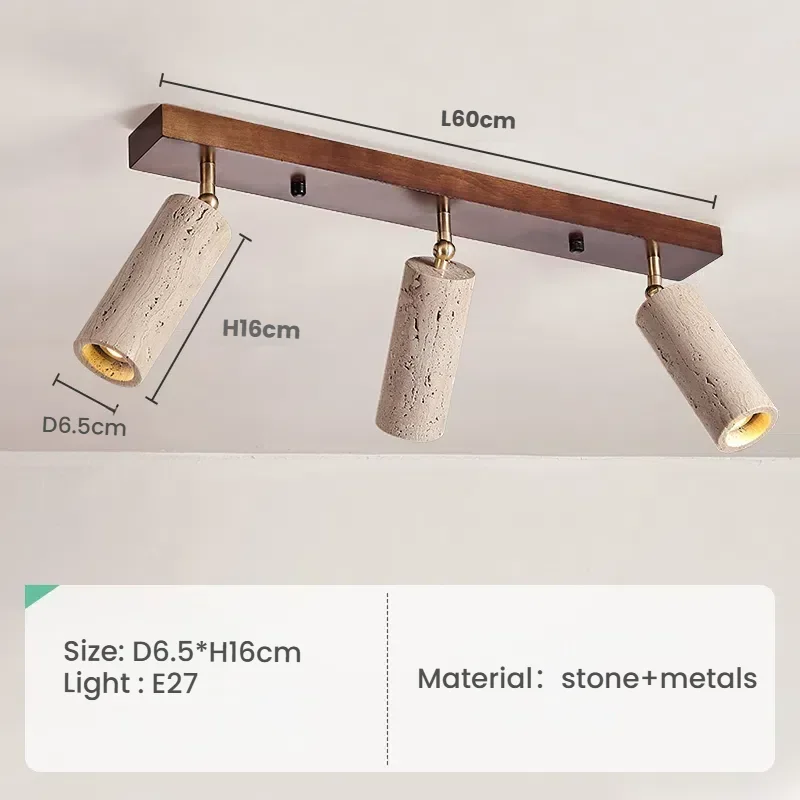 Wabi-Sabi Japanse stijl gele travertijn plafondlamp, grotsteen 3-koppen spotlight voor slaapkamer garderobe gangpad kledingwinkel
