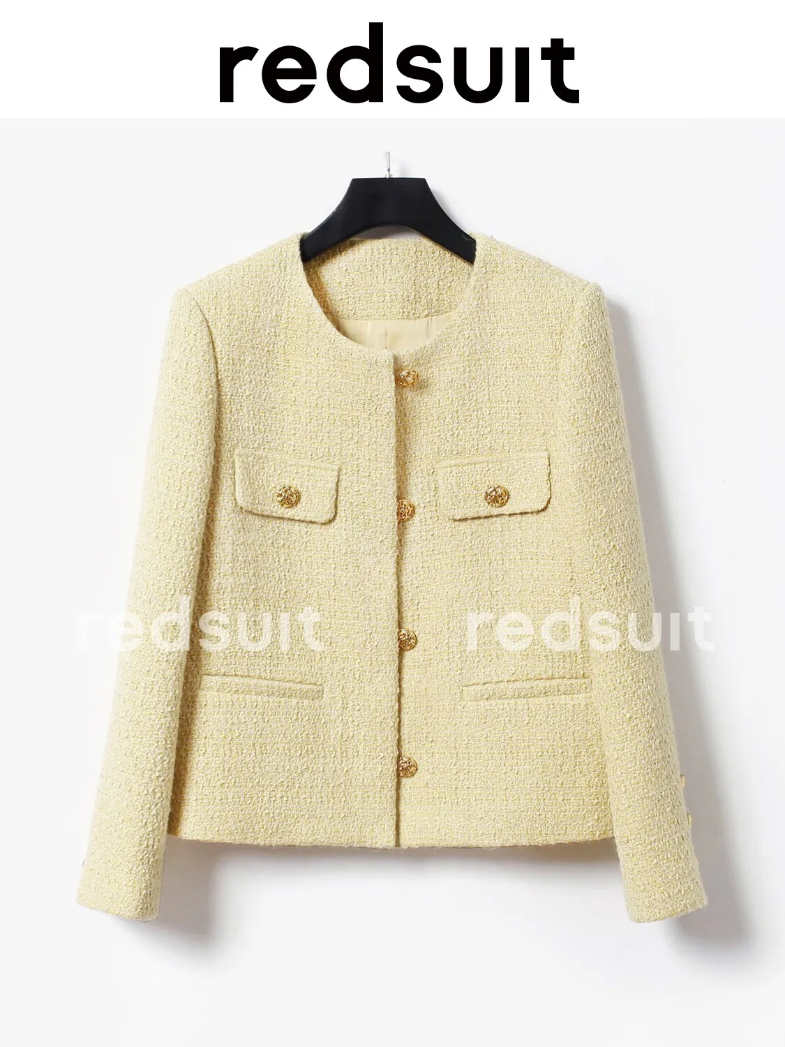New Floral woven jacket with round neck metal buckle, fashionable versatile long sleeved yellow top Custom Sizes