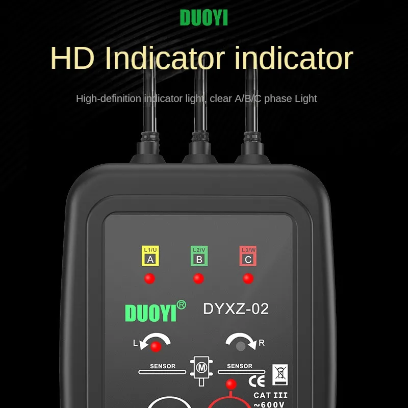 DUOYI DYXZ-01 DYXZ-02 3 Phase Detector Rotation tester Non-Contact Phase Sequence Detector Meter Indicator Digital LED Buzzer