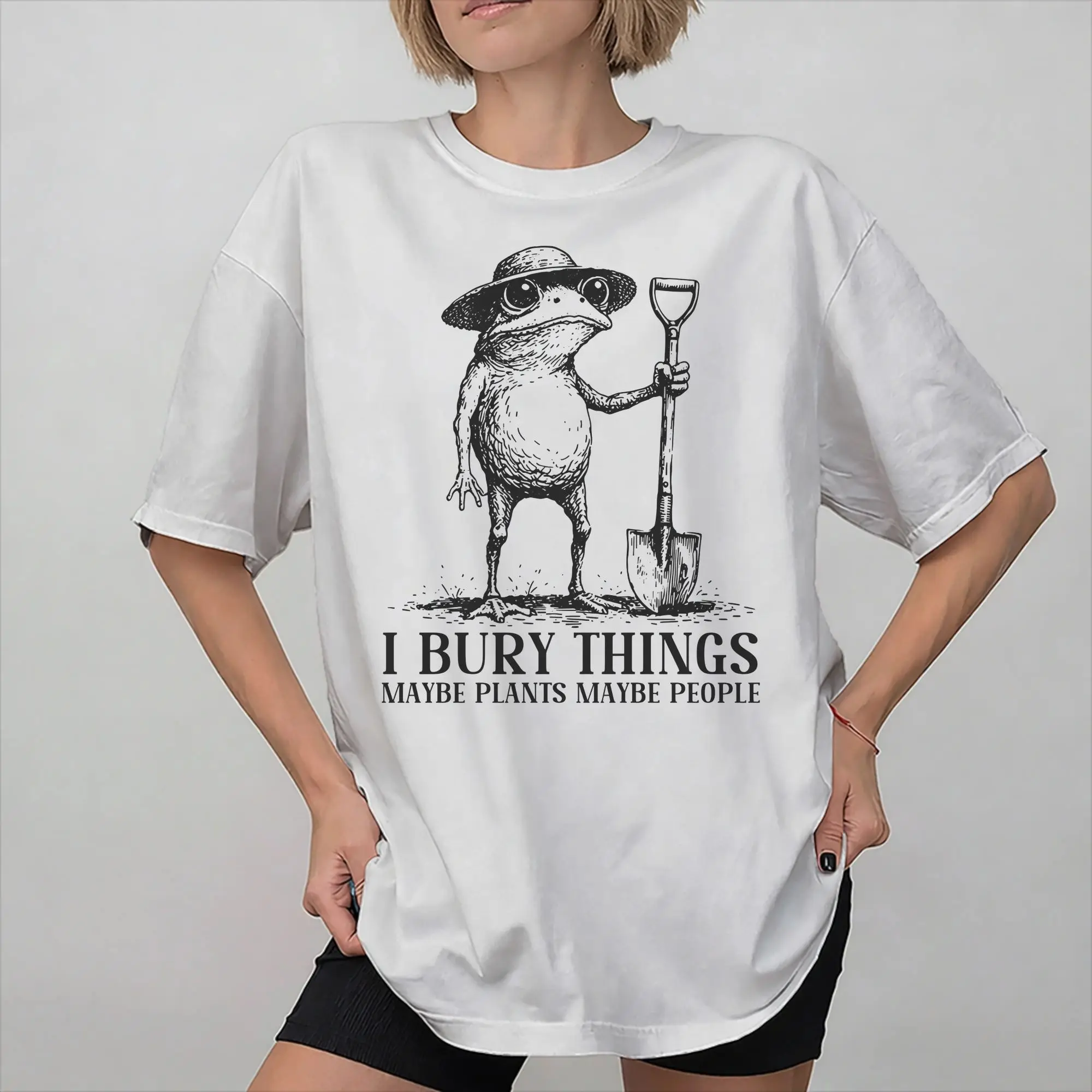 I Bury Things Maybe Plants Maybe People Frog Graphic Print T Shirts for Men Women  Cotton  Tee Shirt Clothes
