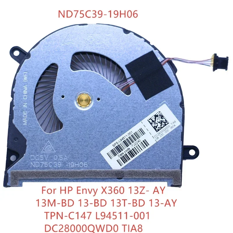 New Original laptop CPU cooling fan for HP Envy x360 13Z-ay 13m-bd 13-bd 13t-bd 13-ay fan TPN-C147 L94511-001 ND75C39-19H06