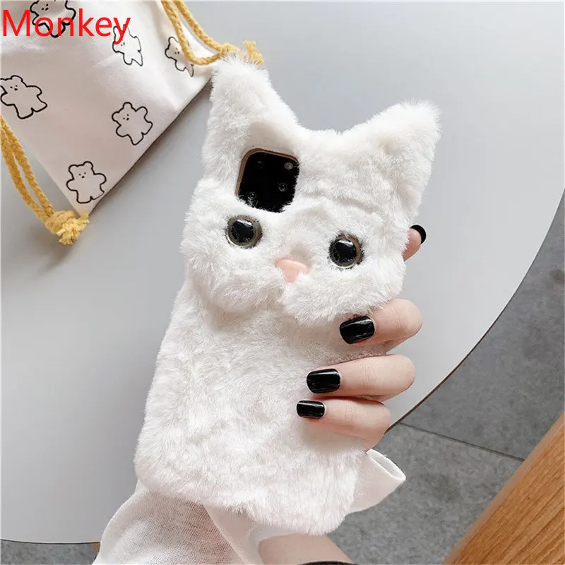 3D Cute Plush Cat Case per Xiaomi 12T 11T Redmi Note 12 11 10 9 Pro 11S 10S 9S 9T 9A 9C 10A 10C 12C Furry Fluffy Fur Soft Cover