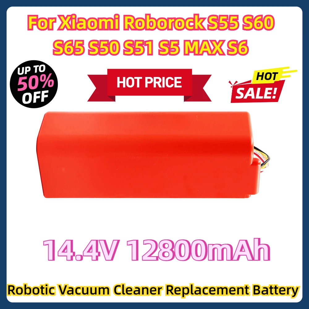 

For Xiaomi Roborock S55 S60 S65 S50 S51 S5 MAX S6 Parts BRR-2P4S-5200S 14.4V 12800mAh Robotic Vacuum Cleaner Replacement Battery